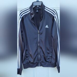 Adidas Track Jacket Black White Zipper Pockets Logo Mediun